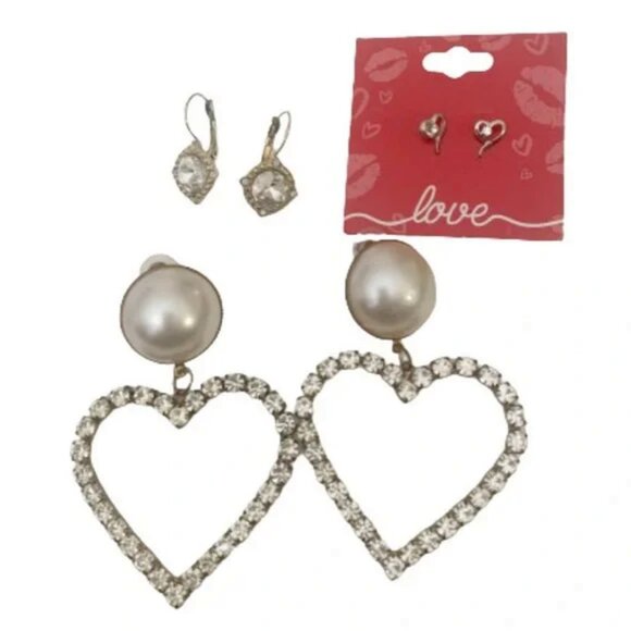 Faux Diamond Pierced Earrings Y2K Set of 3 - Picture 1 of 5